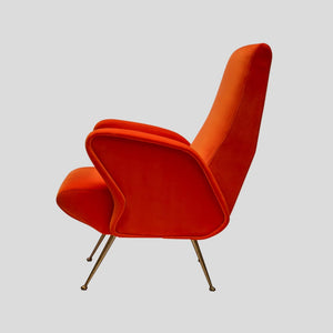 1960s Orange Velvet armchair att. Erberto Carboni