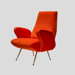 1960s Orange Velvet armchair att. Erberto Carboni