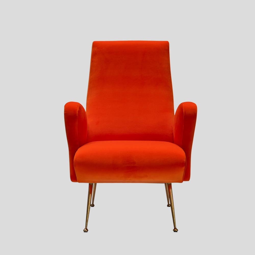 1960s Orange Velvet armchair att. Erberto Carboni