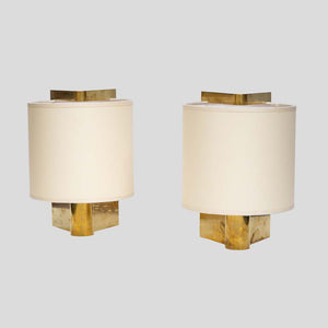 1970s fabric shade on brass table lamps by Giuliana Gramigna