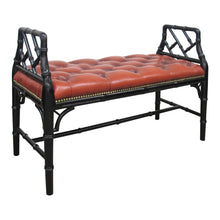 Load image into Gallery viewer, 1950s English Red Leather Bench with Faux Bamboo Frame
