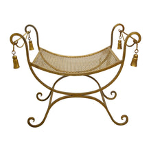 Load image into Gallery viewer, Mid-Century Italian Gilded X-Frame Curule Vanity Stool with Metal Mesh
