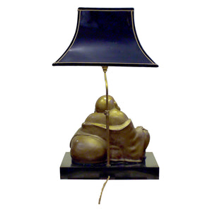 French Mid-Century Bronze Buddha Table Lamp with Pagoda Shade