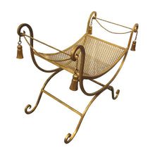 Load image into Gallery viewer, Mid-Century Italian Gilded X-Frame Curule Vanity Stool with Metal Mesh
