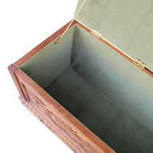 Load image into Gallery viewer, Mid-century Swedish Bench - Coffer - Blanket Box with Carvings

