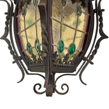 Load image into Gallery viewer, Late 19th-Century French Napoleon III Wrought-Iron Lantern with Stained Glass
