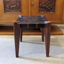 Load image into Gallery viewer, Pair of Teak and Leather Stools, 1950s, American
