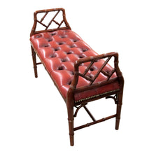 Load image into Gallery viewer, 1950s English Red Leather Bench with Faux Bamboo Frame

