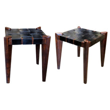 Load image into Gallery viewer, Pair of Teak and Leather Stools, 1950s, American
