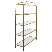 Load image into Gallery viewer, Italian 1970s Faux Bamboo Brass &amp; Glass Five-Tier Étagère, Hollywood Regency Style
