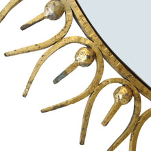 Load image into Gallery viewer, Large Mid-Century Gilt Wrought Iron Sunburst Mirror, Spanish
