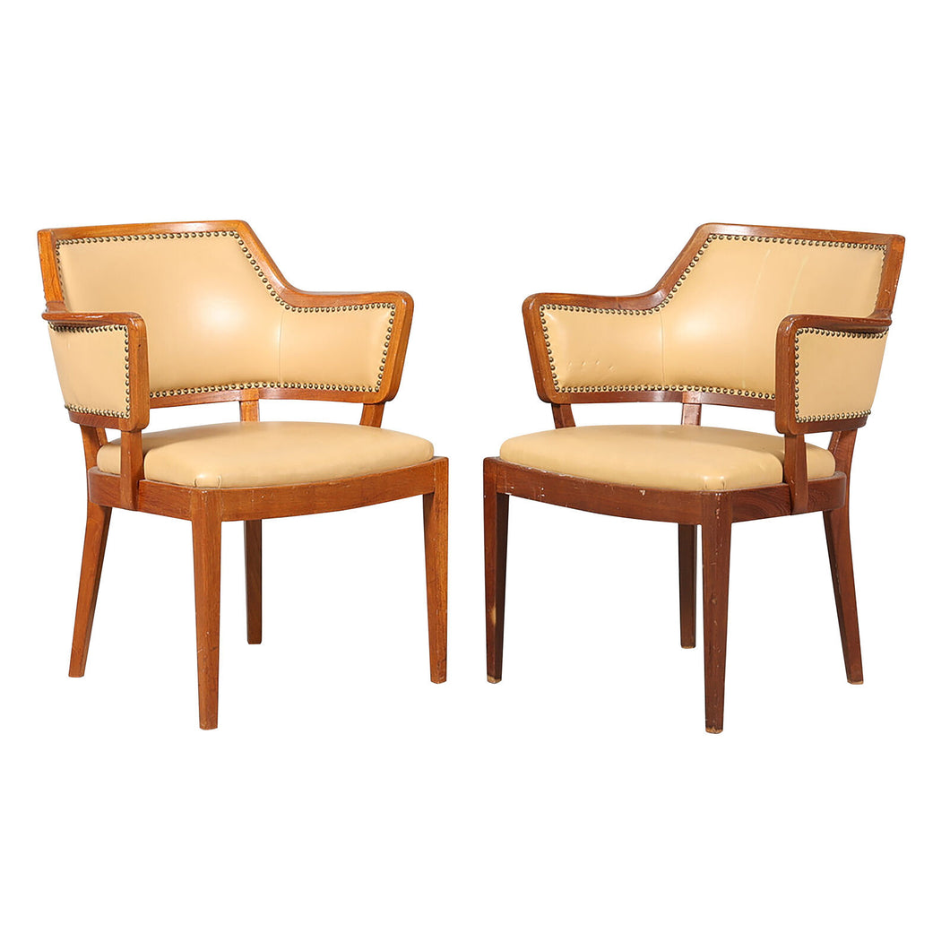 Pair of Vintage Swedish Birch Armchairs with Leather Upholstery, 1940s/50s