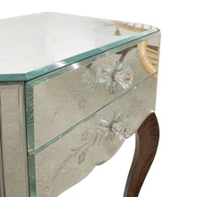 Load image into Gallery viewer, Pair of French Mirrored Bedside Tables with Floral Detail, Circa 1950s
