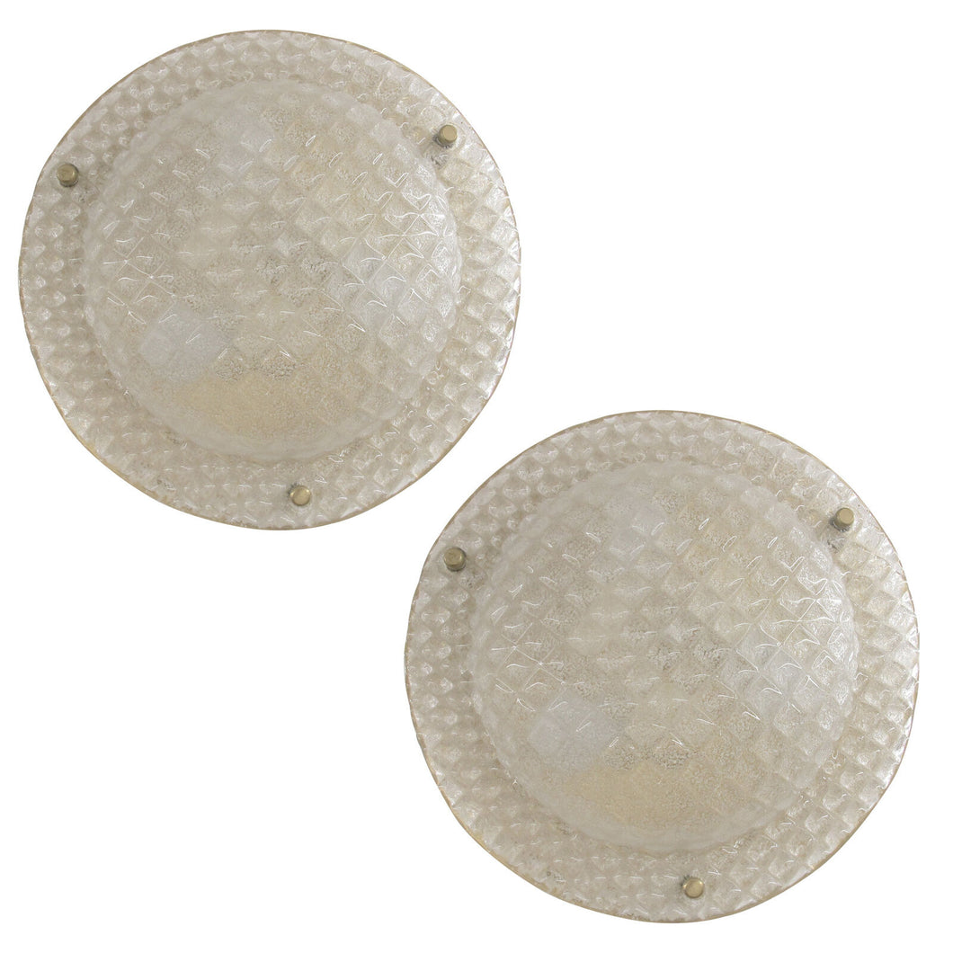 Pair of German Glass and Brass Wall or Ceiling Lights, 1970s