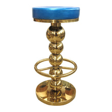 Load image into Gallery viewer, Set of 6 Vintage Brass Bar Stools with Blue Leather Seats, Italian 1970s–80s
