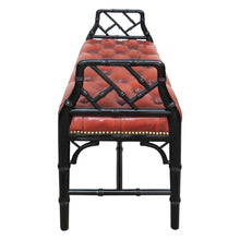 Load image into Gallery viewer, 1950s English Red Leather Bench with Faux Bamboo Frame
