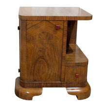 Load image into Gallery viewer, Pair of 1930s Belgian Art Deco Walnut Veneered Bedside Tables
