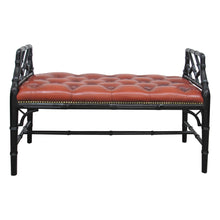 Load image into Gallery viewer, 1950s English Red Leather Bench with Faux Bamboo Frame
