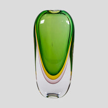 Load image into Gallery viewer, Green Yellow Purple art glass vase by Silvano Signoreto
