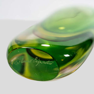 Green Yellow Purple art glass vase by Silvano Signoreto