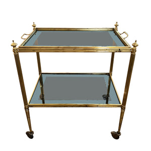 Small Lacquered Brass French 1960s Bar Cart With Lifting Tray