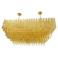 Load image into Gallery viewer, Amber and clear Venini triedri gold plated rectangular chandelier
