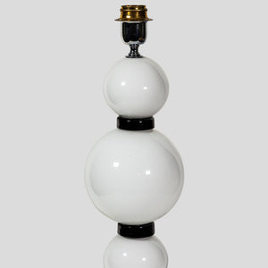 Pair of hand blown glass white and black table lamps