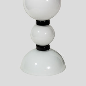 Pair of hand blown glass white and black table lamps