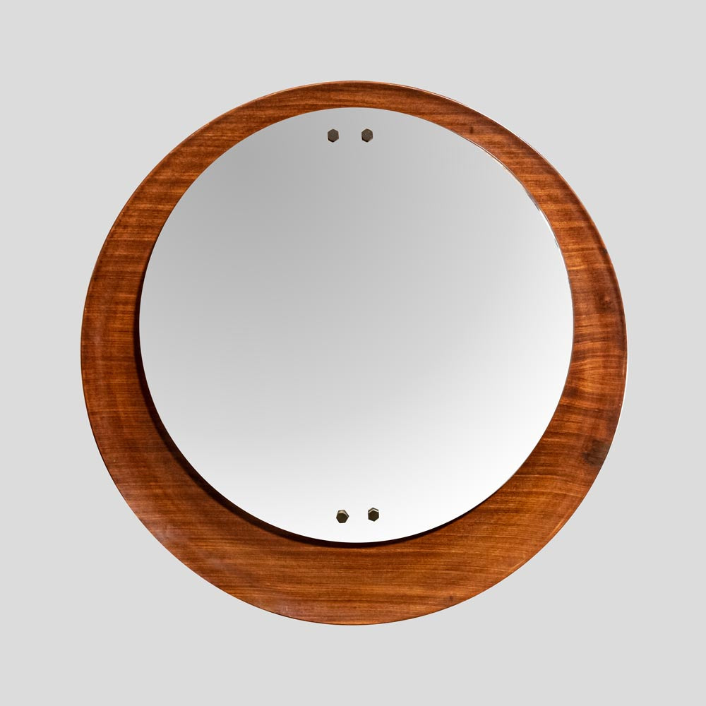 Circular teak plywood frame mirror by Stilcasa
