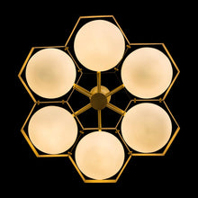 Load image into Gallery viewer, Flash mount Brass and Murano white glass ceiling light
