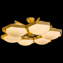 Load image into Gallery viewer, Flash mount Brass and Murano white glass ceiling light
