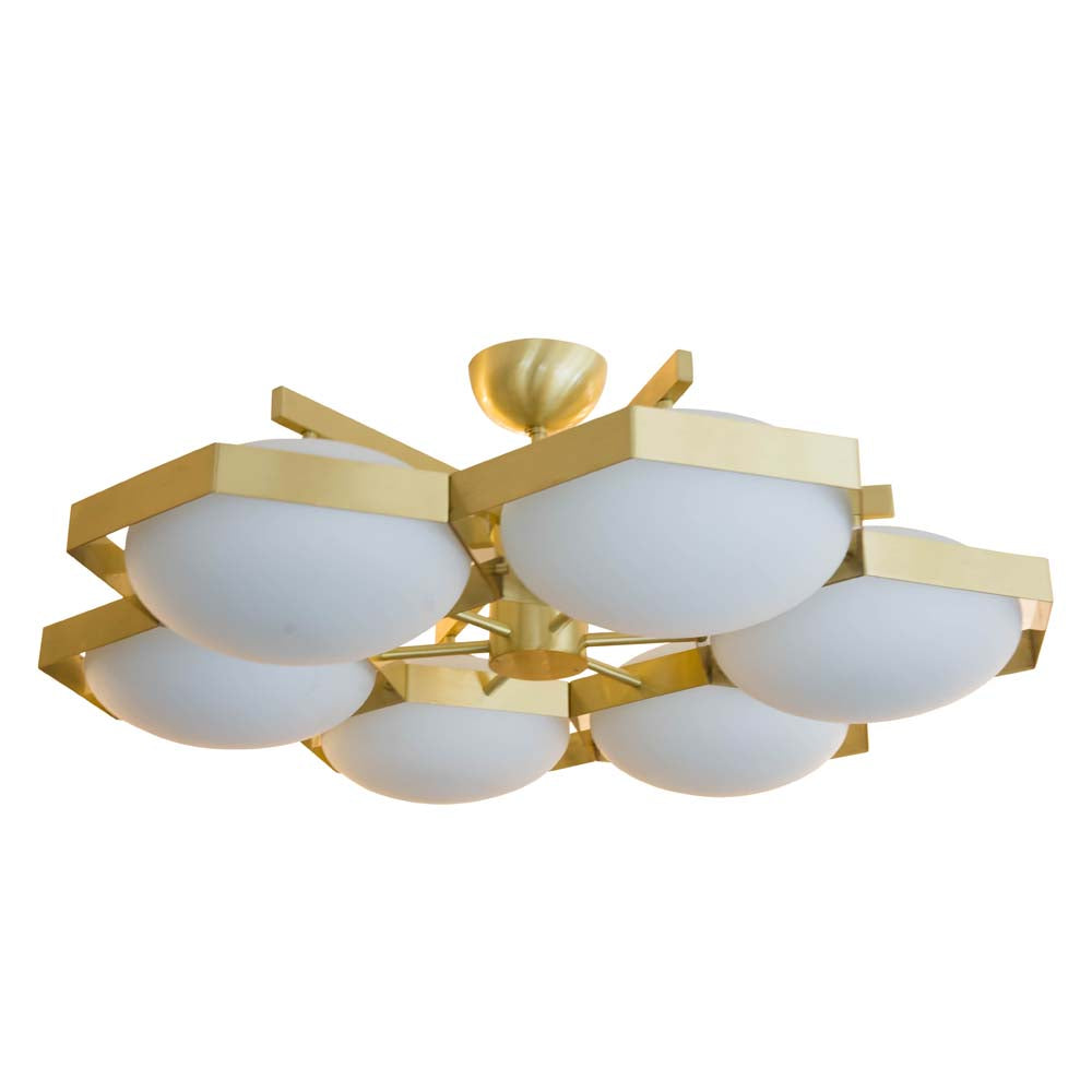 Flash mount Brass and Murano white glass ceiling light