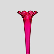 Load image into Gallery viewer, A Tall ruby color blown glass flared single trumpet shape
