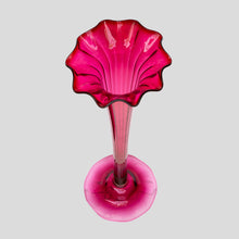 Load image into Gallery viewer, A Tall ruby color blown glass flared single trumpet shape
