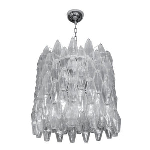 Drum shaped Clear Poliedri blown Murano glass chandelier