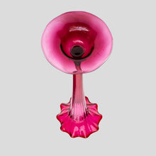 Load image into Gallery viewer, A Tall ruby color blown glass flared single trumpet shape
