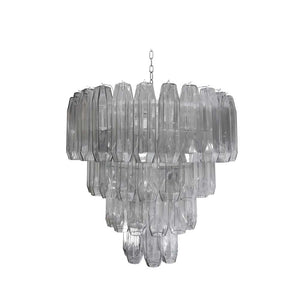 Large Pearl Grey Blown Murano Poliedri glass Chandelier