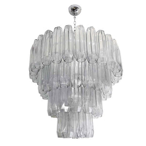 Large Pearl Grey Blown Murano Poliedri glass Chandelier