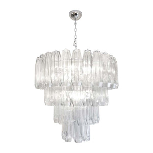 Large Pearl Grey Blown Murano Poliedri glass Chandelier