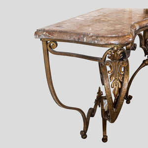 Gilt wrought iron console table attributed to Gilbert Poillerat