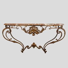 Load image into Gallery viewer, Gilt wrought iron console table attributed to Gilbert Poillerat
