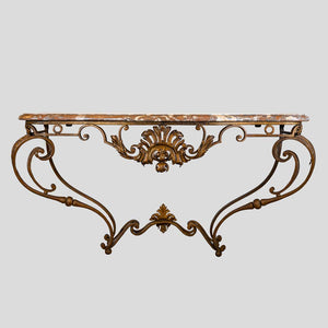 Gilt wrought iron console table attributed to Gilbert Poillerat