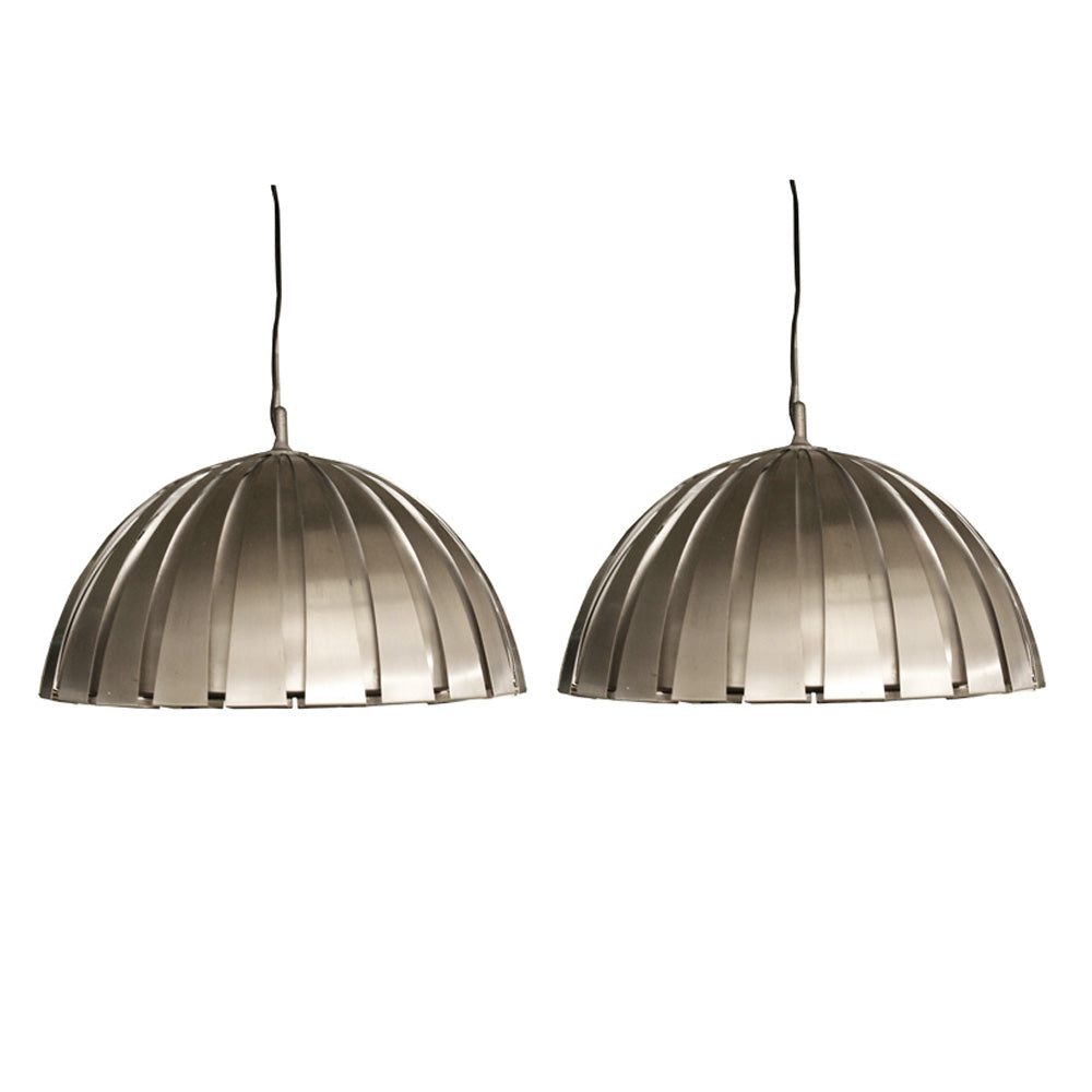 Pair of 1960s steel pendants by Italian designer Elio Martinelli