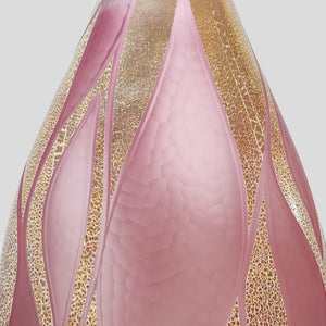 Glass Battuto Pink and Gold leaf Blown vase Murano