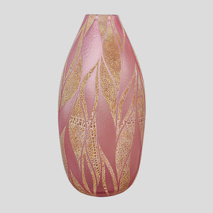 Glass Battuto Pink and Gold leaf Blown vase Murano