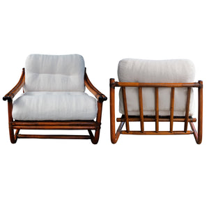 1960s French Pair of Bamboo Armchairs Newly Upholstered
