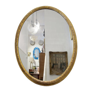 1790s Georgian Large Oval Mirror with Gilt Wood Frame, English