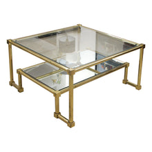 Load image into Gallery viewer, 1970s Pair of Two Tiers Square Brass and Glass Structural Coffee tables, French
