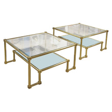 Load image into Gallery viewer, 1970s Pair of Two Tiers Square Brass and Glass Structural Coffee tables, French
