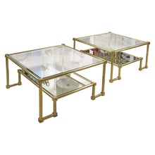 Load image into Gallery viewer, 1970s Pair of Two Tiers Square Brass and Glass Structural Coffee tables, French
